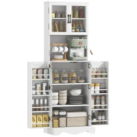 HOMCOM Mobilă de Depozitare pentru Bucătărie cu 2 Dulapuri și 8 Rafturi, din Lemn și Acrilic, 60x39.5x179.6 cm, Alb(m-11)