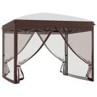 Outsunny Pavilion pliabil 3 x 3 (m) cu plase si geanta de transport cu rotile, cort de evenimente cu inaltime reglabila, cort de gradina, curte, bej(m-12)