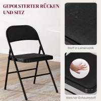 HOMCOM 4er-Set Klappstühle, Tragbare Bürostühle, Metallbeine, Faltstuhl für Büro, Empfang, Wartezimmer, Kunstleder, Schwarz(m-4)