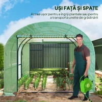 Outsunny Seră tip tunel pentru grădină 3x3x2 m din oțel și PE anti-UV cu uși rulabile și ferestre, verde(m-5)