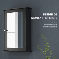 kleankin Dulap de Baie Suspendat cu Oglindă și Ușă cu Închidere Magnetică, 41x14x60 cm, Negru(m-4)