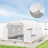 Outsunny Seră tip tunel cu 2 bare detașabile și uși și ferestre cu plasă, din oțel galvanizat și polietilenă, 396x300x200 cm, alb(m-3)