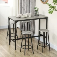 HOMCOM Set de Masă 5 Piese cu Tejghea de Bar 110x50x89,5 cm și Scaune Ø30x60,5 cm din Lemn și Metal Gri și Negru(m-10)