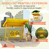 AIYAPLAY Leagăn de exterior pentru copii, cu 2 locuri, acoperiș reglabil și centuri de siguranță, 112x75x120 cm, galben(m-6)