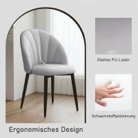 HOMCOM Set de 2 Scaune de Dining din Piele PU cu Picioare Metalice și Spătar în Formă de Scoică, Gri Deschis(m-5)