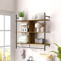 HOMCOM Three-Tier Floating Shelf - Brown/Black(m-2)