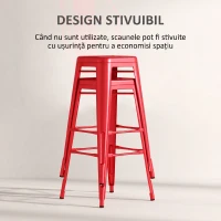 HOMCOM, Set 2 Taburete de Bucătărie, Spătar Detașabil și Reazem pentru Picioare, din Metal, 44x46x116 cm, Roșu(m-6)