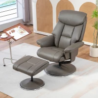 HOMCOM Relaxsessel mit Hocker, Rückenlehne verstellbar, Kunstleder, bis 150 kg, Grau(m-10)