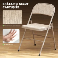 HOMCOM Set 2 Scaune Pliabile cu Șezut Căptușit din Poliester și Cadru din Oțel, Bej(m-4)