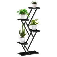 Outsunny Soporte para Plantas de 4 Niveles Estantería de Madera y Acero para Interior y Exterior 53x24x119,5 cm Negro(m-1)