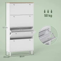 HOMCOM Dulap pantofi slim cu 4 sertare rabatabile și rafturi reglabile pentru 24-32 perechi de pantofi, 80x23.5x157 cm, alb(m-3)