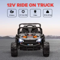 AIYAPLAY 12V Battery Powered Ride on Truck w/ Remote, Four Suspension Wheels, Horn, Lights, Music, USB, for Ages 3-5 Years, Black(m-4)
