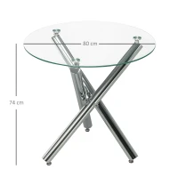 HOMCOM Tavolo da Pranzo Rotondo per 2-4 Persone in Vetro e Gambe in Acciaio, Ø80x74cm(m-3)