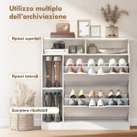 HOMCOM Scarpiera Stretto con Divisori Regolabili, Bianco(m-4)