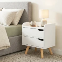 HOMCOM Comodino da Camera da Letto Salvaspazio, Moderno Comodino con 2 Cassetti, Design Semplice, Legno Bianco, Piedini in Legno di Pino, 33 x 28 x 42cm, Bianco(m-10)