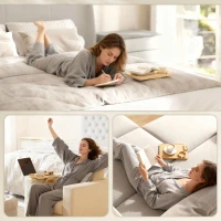 HOMCOM Bandeja de Brazo para Sofá de Bambú Plegable y Flexible con Portavasos Extraíble y Soporte Giratorio para Teléfono(m-9)