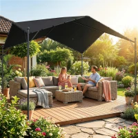 Outsunny Pergola Pavillon 3x3m Wasserabweisend Stabil winterfest Sonnenschutz mit Satteldach Dreiecksverstrebungen(m-2)