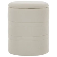 HOMCOM Pouf de Rangement en Chenille avec Couvercle, Tabouret Rond pour Salon et Chambre, Beige(m-1)
