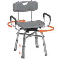 HOMCOM Scaun de Duș Rotativ cu Înălțime Reglabilă, Brațe și Spătar, Capacitate 150 kg, Gri(m-11)