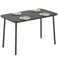 Outsunny Table de Salle à Manger Extérieure 120 x 70 cm pour 4 Personnes, Table de Jardin Rectangulaire avec Plateau à Lattes et Bords Arrondis, Gris(m-11)
