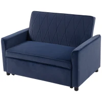 HOMCOM 2 Seater Sofa Bed, 3-in-1 Convertible Pull Out Sleeper Sofa with Click-Clack Adjustable Backrest, Dark Blue(m-15)