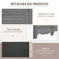 HOMCOM Biombo Separador de Ambientes Dobrável de 4 Painéis de Madeira com Quadros 162x172 cm Cinzento(m-6)