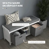 HOMCOM Bancă pentru Pantofi cu Raft Reglabil pe 3 Niveluri și 2 Sertare, din PAL, 105x35x47 cm, Alb și Gri(m-5)