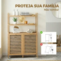 HOMCOM Móvel para Roupa Suja em Bambu com 2 Cestos Inclináveis de 38,7 L e 3 Prateleiras, 80x30x118 cm, Carvalho(m-7)