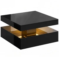 HOMCOM LED Coffee Table with Storage, 2-Tier Modern Centre Table with Open Shelf and Remote for Living Room, High Gloss Black(m-1)