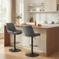 HOMCOM Retro Bar Stools Set of 2, Adjustable Kitchen Stool, Upholstered Bar Chairs with Back, Swivel Seat, Dark Grey(m-11)