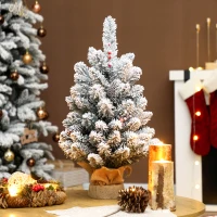 HOMCOM Albero di Natale Piccolo Alto 60 cm con 72 Rami Innevati, Pigne e Bacche Rosse, Verde(m-9)