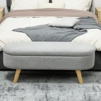 HOMCOM Puff Almacenaje Tapizado en Terciopelo de Teddy con Patas de Madera y Asiento Acolchado Gris Claro(m-7)