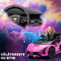 HOMCOM Mașină Electrică pentru Copii 3-5 Ani, Model Lamborghini 12V, cu Telecomandă și Viteză de 3-8 km/h, Roz(m-7)