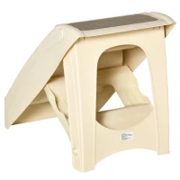 PawHut Escalier pour Chien Pliant à 4 Marches Antidérapantes, Escalier pour Animaux en Plastique, 62 x 38 x 49,5 cm, Beige(m-8)