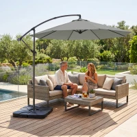 Outsunny 3m Overhanging Parasol, with Base, Weights and Cover - Light Grey(m-9)
