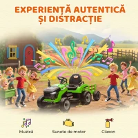 AIYAPLAY Tractor electric pentru copii cu remorcă detașabilă și telecomandă, din plastic și metal, 139x58x55 cm, verde(m-8)