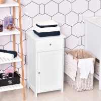 kleankin Armário de Casa de Banho com 1 Gaveta 1 Porta e Prateleira Interior Ajustável Móvel Auxiliar de Armazenamento para Sala de Estar Cozinha 43x34x77cm Branco(m-13)