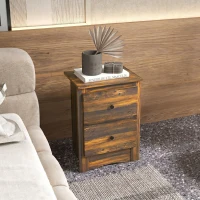 HOMCOM Noptieră cu 2 sertare în stil rustic din lemn, 40x30x56 cm, maro(m-7)