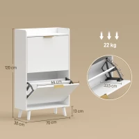HOMCOM Meuble à chaussures 12 paires, armoire à chaussures étroite avec 2 tiroirs rabattables, étagères réglables, blanc(m-3)