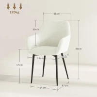 HOMCOM Set 2 Scaune de Dining Nordice Tapițate cu Brațe Curbate din Material Catifelat, 54x57x80 cm, Crem(m-3)
