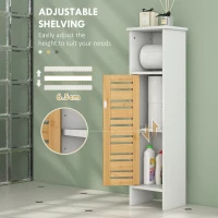 HOMCOM Conjunto de Móveis para Casa de Banho Inclui 1 Móvel para Lavatório Pousar 1 Coluna Casa de Banho com Portas de Bambu Suporte para Papel Higiénico e Prateleiras Ajustáveis Branco e Madeira(m-4)