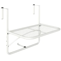 Outsunny Mesa Suspensa para Varanda com Braço e Altura Ajustável em 3 Posições Estrutura de Metal 60x56,5x45 cm Branco(m-1)