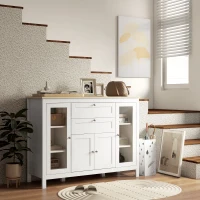 HOMCOM Mobile Cucina con 2 Cassetti e 3 Armadietti, Ante in Vetro e Ripiani Regolabili, 120x40x90 cm, Bianco e Rovere(m-12)