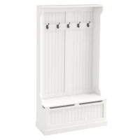HOMCOM Cuier hol cu pantofar, cuier haine, design modern, 5 cârlige, MDF, 96 x 34 x 179.7 cm, alb crem(m-1)