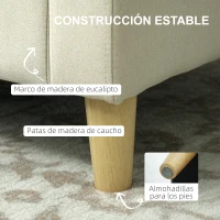 HOMCOM Sofá de 2 Plazas Tapizado en Lino Sintético con Espacio de Almacenaje 2 Almohadas y Patas de Madera 135x71x84 cm Beige(m-7)