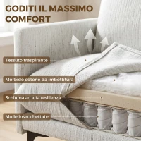 HOMCOM Poltrona da Salotto Imbottita in Tessuto Effetto Lino con Cuscino Lombare, Bianco(m-3)