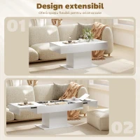 HOMCOM Măsuță de Cafea Extensibilă cu Compartiment Ascuns, Măsuță Modernă Extensibilă cu Picioare Antiderapante, Masă pentru Living sau Birou, 108-178.5x53x49 cm, Alb Lucios(m-4)