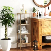 HOMCOM Dulap de baie modern cu 4 niveluri și sistem anti-răsturnare din bambus, 33x31x110 cm, culoare lemn(m-2)