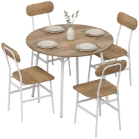 HOMCOM Ensemble table salle à manger avec 4 chaises, table de cuisine avec chaises pour 4 personnes, cadre en métal, naturel(m-16)