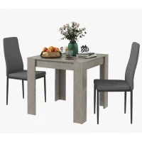 HOMCOM Set de Masă pentru 3 Persoane cu Masă de Bucătărie 80x80x76 cm și 2 Scaune Moderne 41x50x97 cm, Gri(m-12)